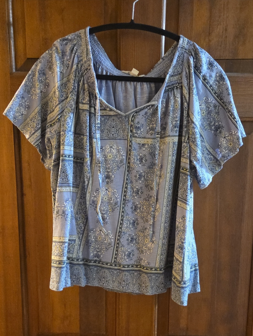 Lucky Brand Light Blue Paisley Scoop Neck Blouse
